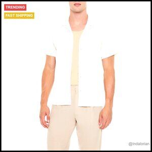 Textured Cuban Collar Button Down Shirt Retro Y2K Minimal Chic Menswear